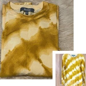Marled Pullover Soft Knit Gold/ Yellow Tie Dye Crew Extra Long Sweater
